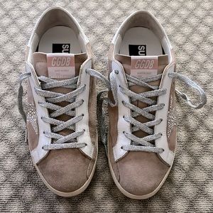 Golden goose sz.39 tan suede with crystal embellishment. EUC